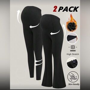 2pcs Maternity Flared Pants with adjustable waist & wide waistband leggings set.